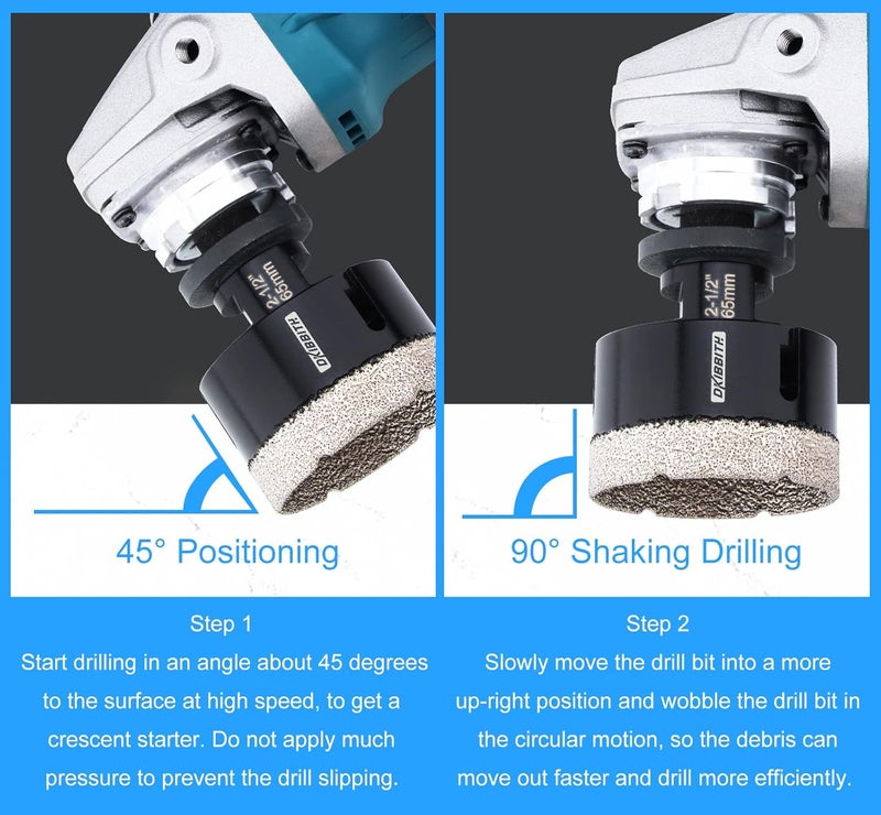 DKIBBITH 2-1/2'' Dry Diamond Hole Saw, 65mm Hole Saw Brazed Core BitGranite Tile Quartzite Marble Porcelain Ceramic Stones5/8-11 ThreadAngle Grinders and 3/8'' Hex ShankElectric Drills Black - Image 5